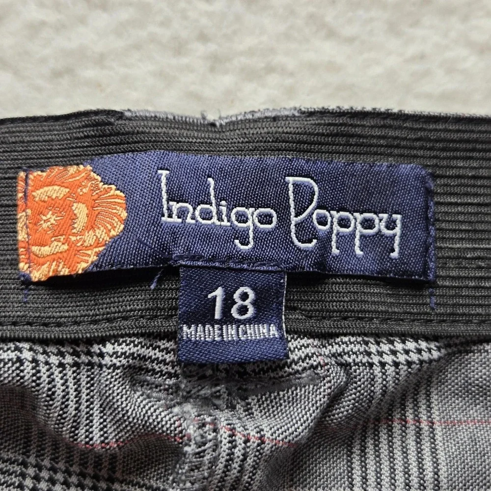 Indigo Poppy Plaid Trousers Womens 18 Grey Glen Check Tapered Leg Elastic Waist